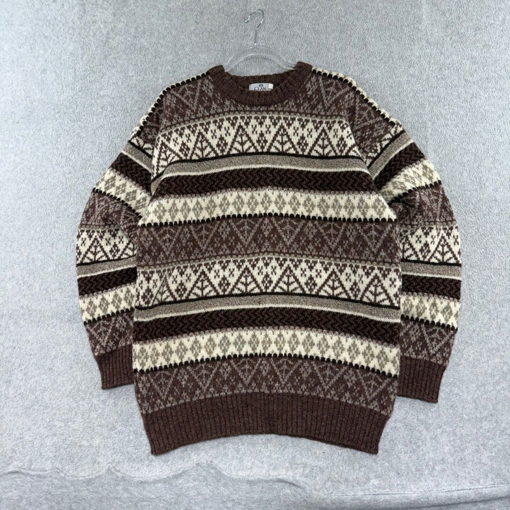 Clan Royal Fair Isle Sweater Mens XL Brown Vintage Knit Made in Great Britain